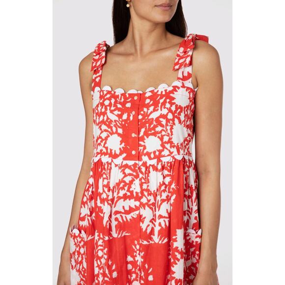 Juliet Dunn Tuckernuck Tie Shoulder Palladio Print Midi Dress Red White NWOT - Picture 5 of 12